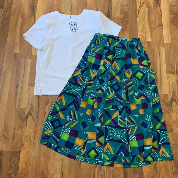 Vtg Brenda Goode Skirt Suit 3 Piece Jacket Top Set Blouse Dress Shirt USA XL - Picture 3 of 13